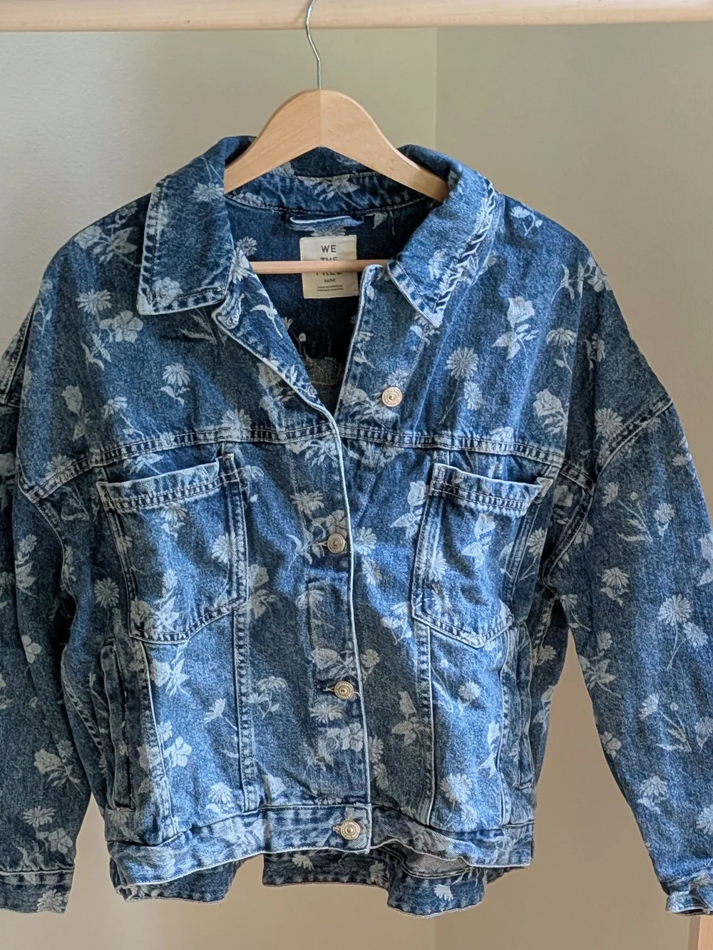 Free People Opal Floral Daisy Patterned  Swing Denim Jacket In Sky Blue - M - Picture 6 of 10